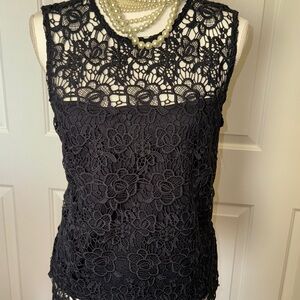 Nanette Lepore Navy Lace Blouse Medium | Elegant Sleeveless Dressy Top